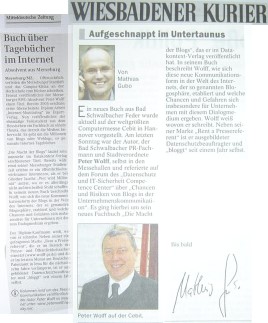 Berichte �ber Wolffs neues Buch in der Mitteldeutschen Zeitung und dem Wiesbadener Kurier